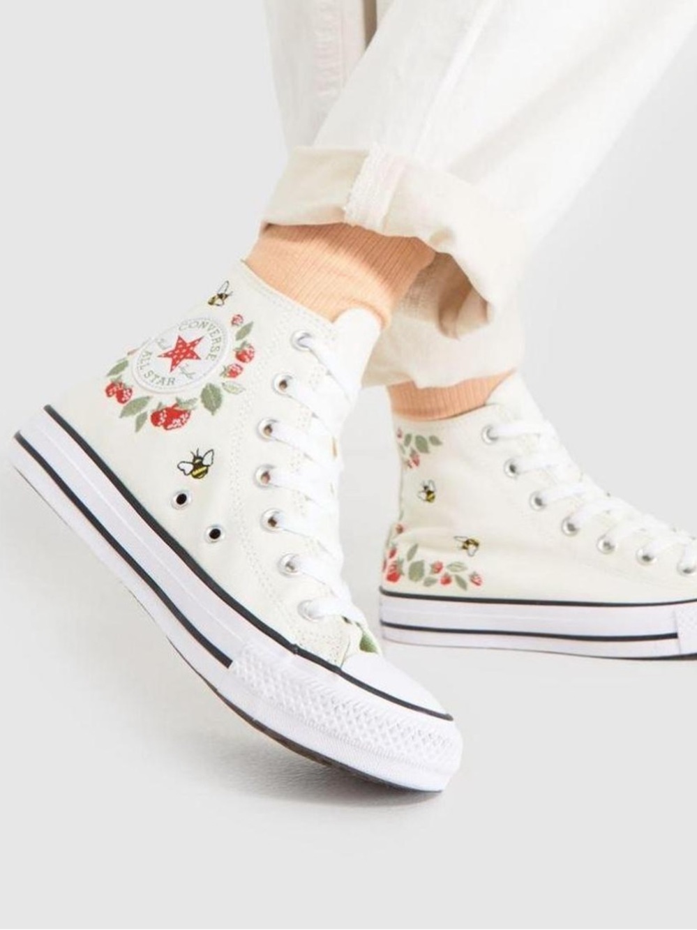 Converse High-Top “Berries & Bees” Sneakers - Cream